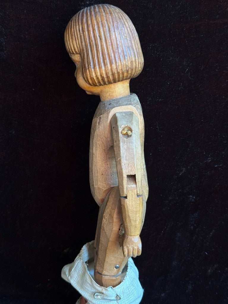 Large Vintage 11.5” Swiss Huggler Wood Carved Jointed Doll