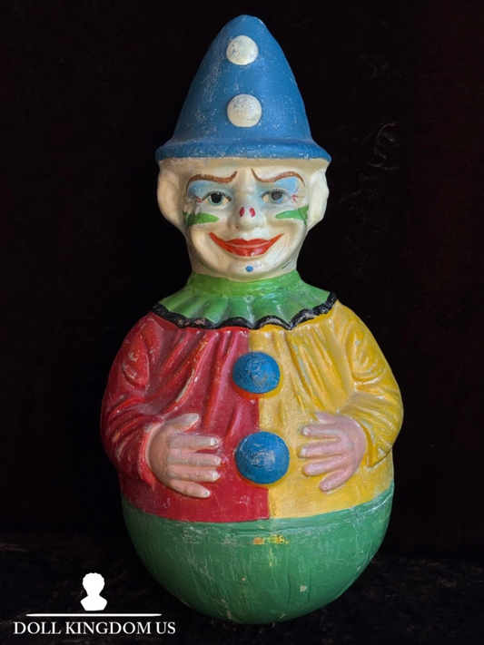Large Antique American 15” Schoenhut Papier Mache Roly Poly Clown Toy