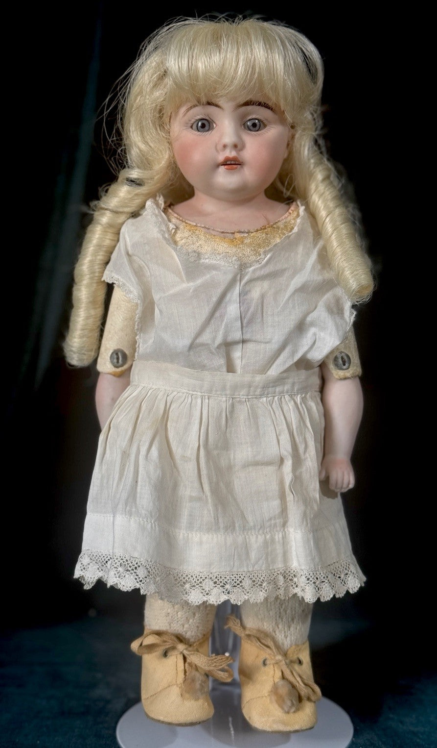 Antique German 12” Early Kestner Mold 143 Type Square Teeth Bisque Head Doll
