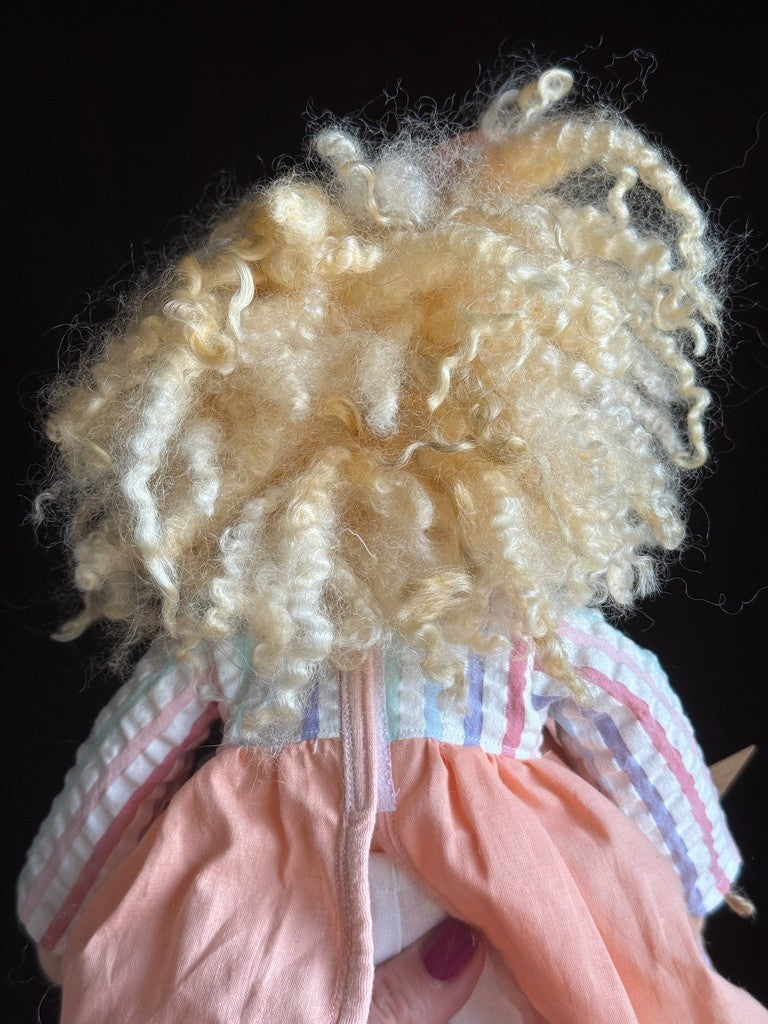 OOAK 14.5" British (?) Artist Judy’s Dolls Waldorf Style Cloth Doll with Tag