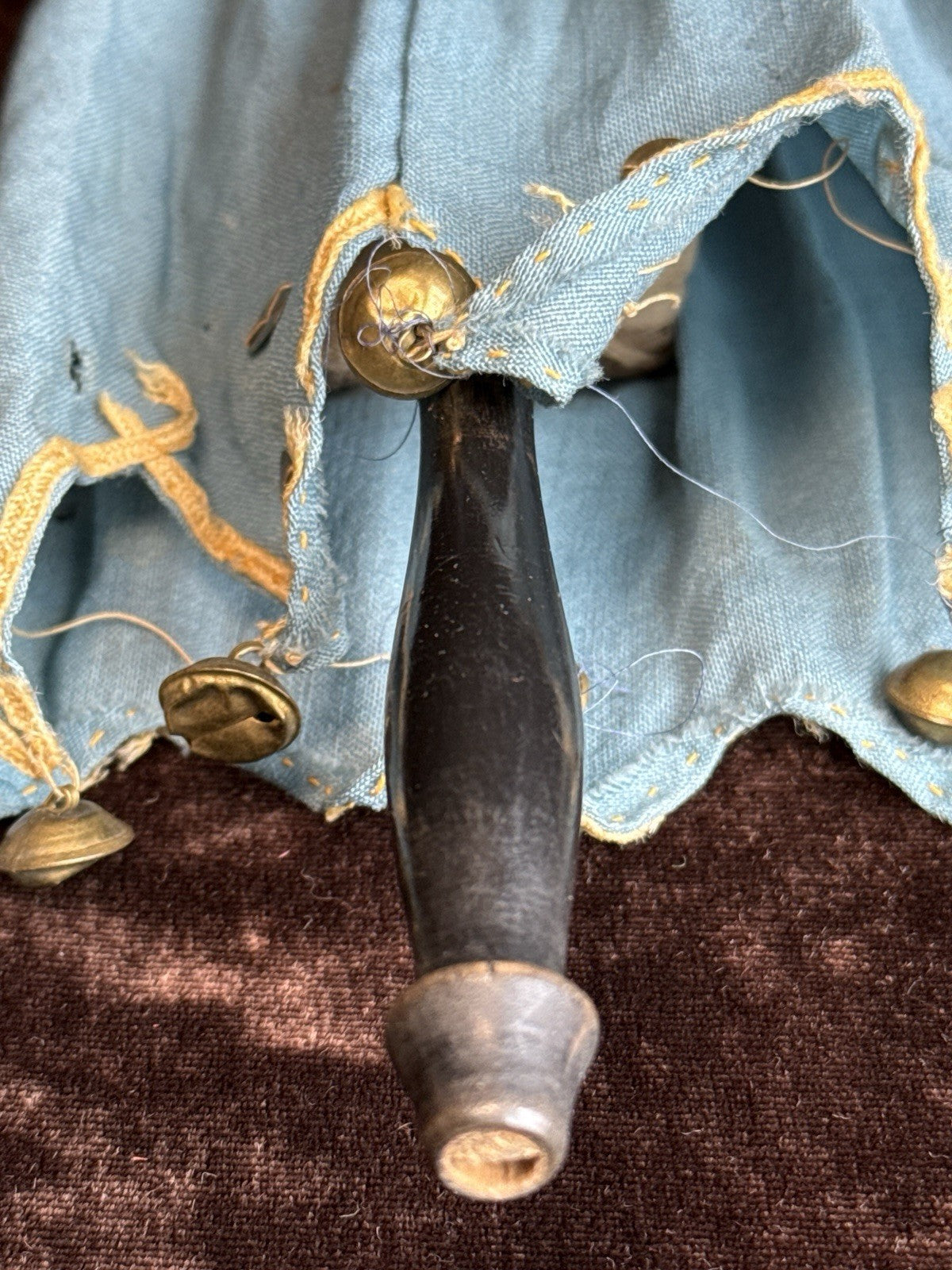 Rare Antique German 11” Marotte Rattle with Kinderkoff Bisque Male Doll Head Toy
