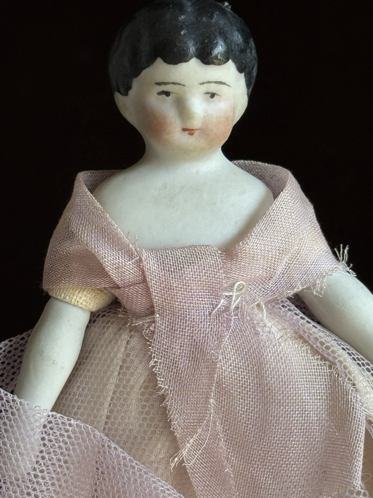 Lot of 2 Antique German 4"-4.25" Bisque Cloth Miniature Dollhouse China Dolls