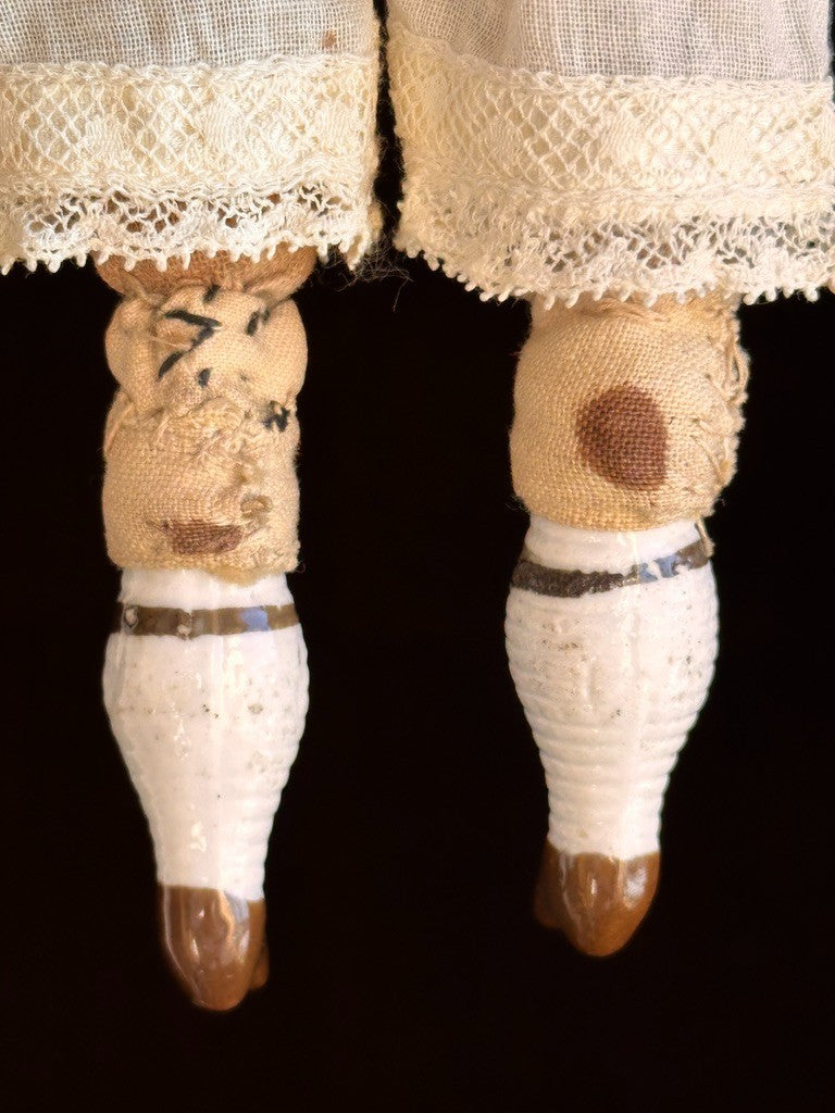 Antique German Hertwig Cabinet Size 8” Bisque Molded Shoulder Plate and Hat Doll