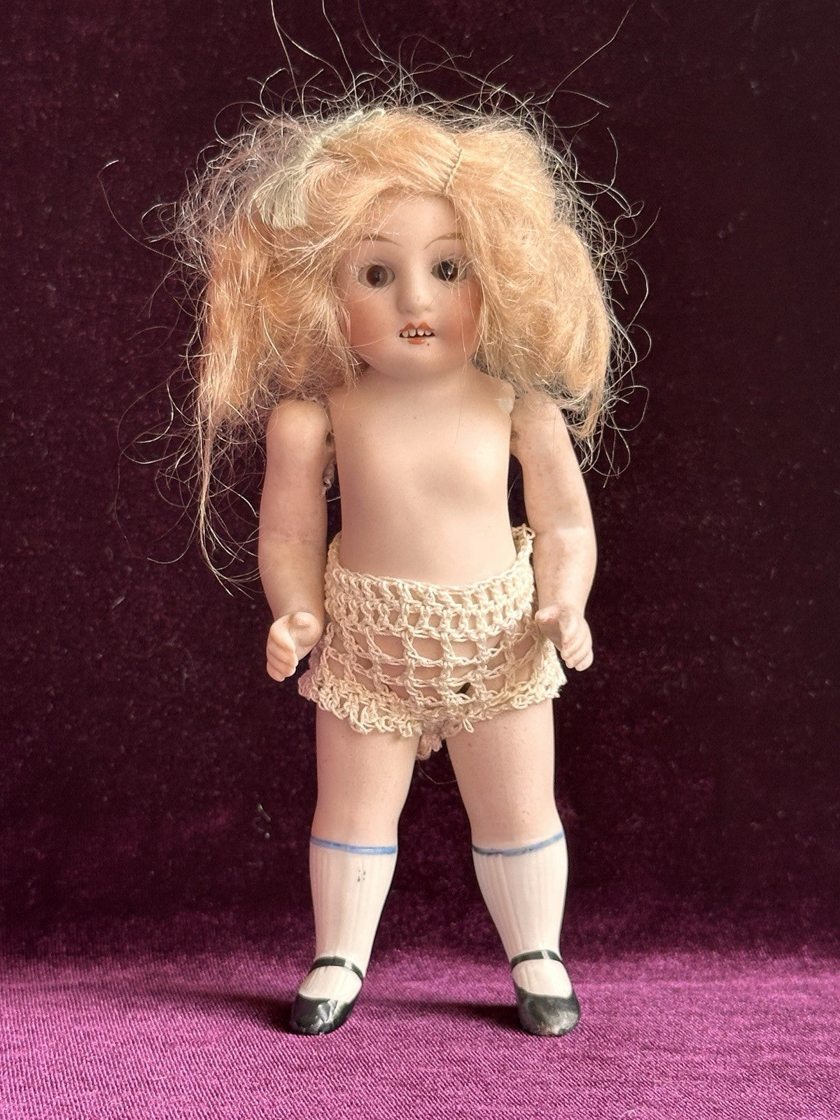Antique German 6” All Bisque Mignonette Doll