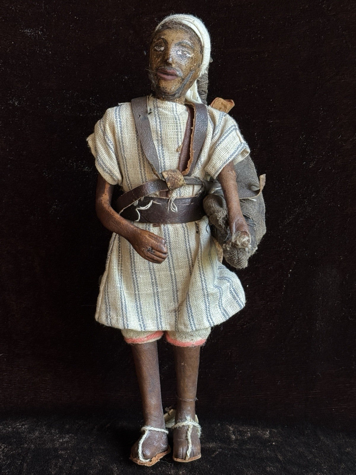 Vintage 8.75” Kimport Water Carrier Leather Male Traditional Folk Doll