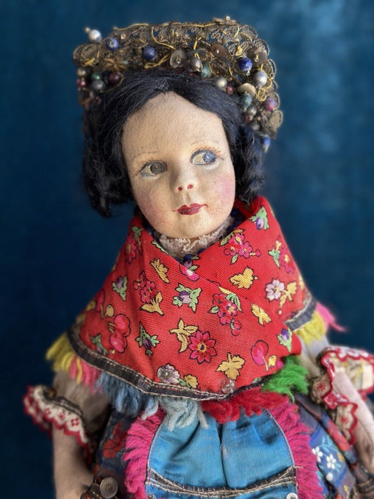 Very Rare 14” Vintage Lenci Portrait (?) Ethnic Felt Boudoir Style Doll