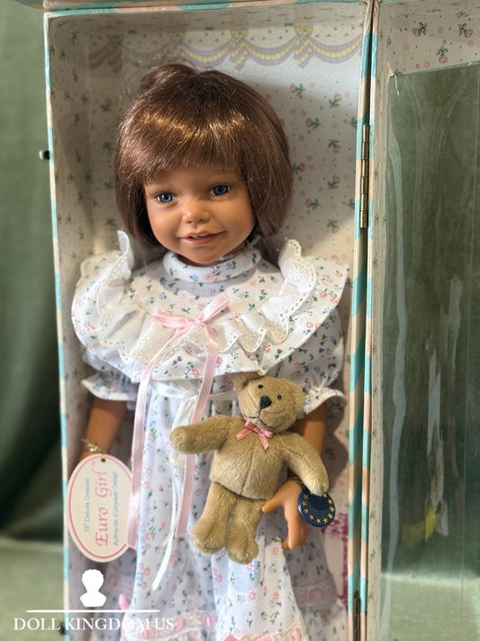 NRFB Collectible Vinyl 18” Doll EuroGirl “The Diana Collection” With Teddy Bear