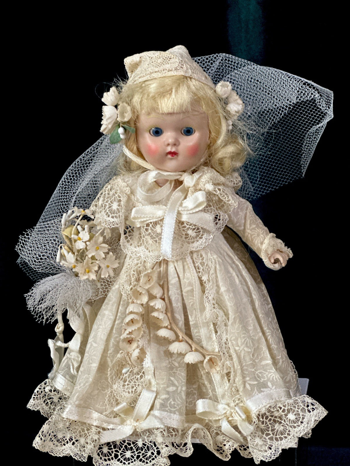 Vintage 1950’s Vogue Hard Plastic SLW Strung Ginny Doll Original Bride Outfit