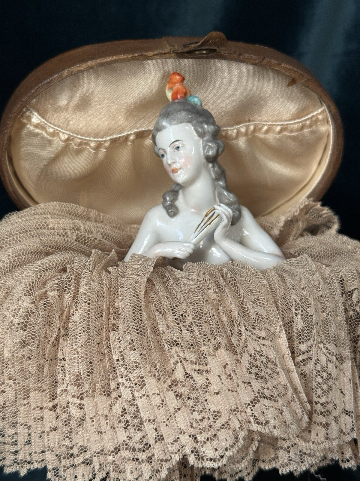 German Porcelain 5” Half Doll Marie Antoinette Style by Dressel and Kister