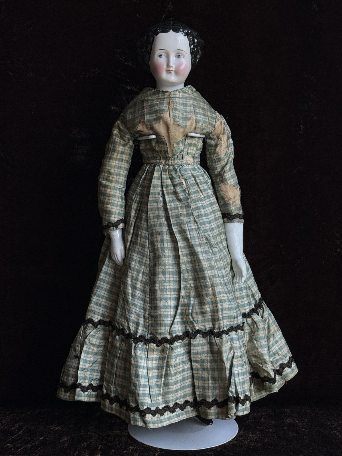 Antique German 16” Flat Top Highbrow China Shoulder Head Doll