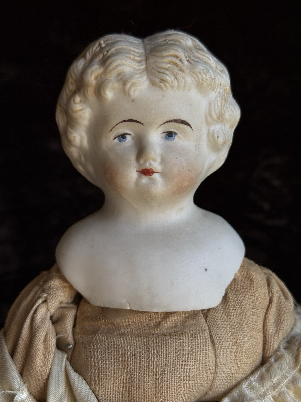 Antique German 16.5” Bisque Cloth Parian Bride Doll