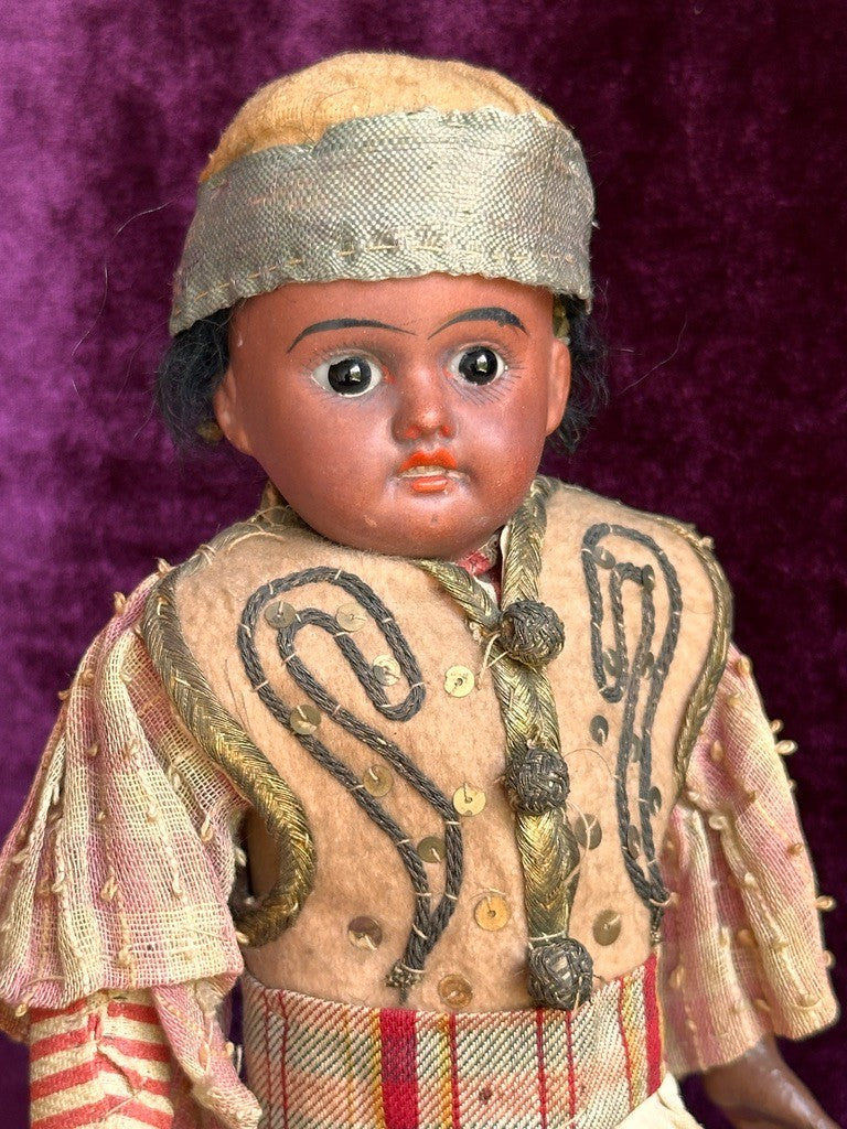 Unidentified Antique German 11” Dark Complexion Bisque Head Boy Doll