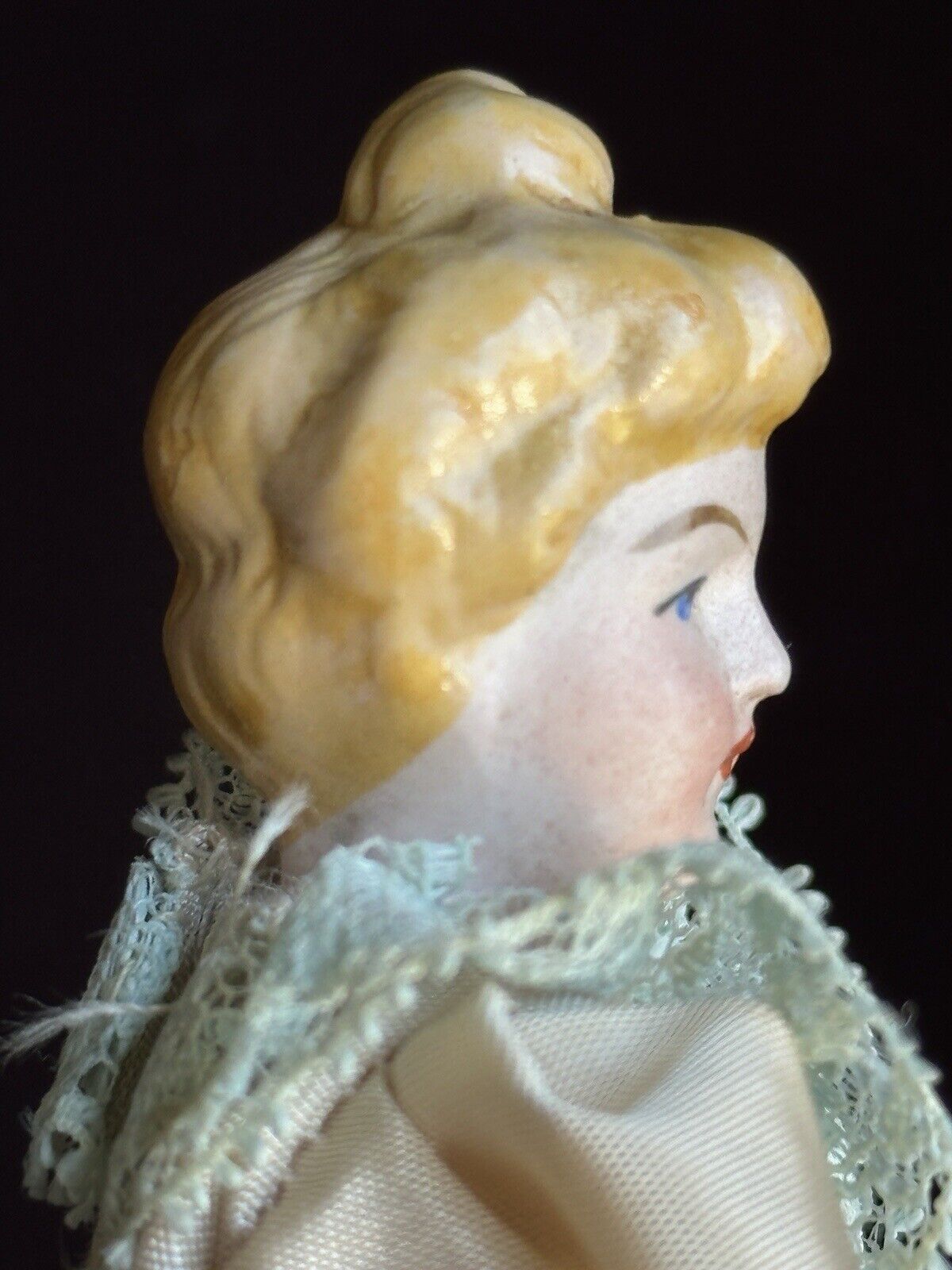 Antique German Miniature Dollhouse 6.25” Bisque Head Parian Female Doll with Bun