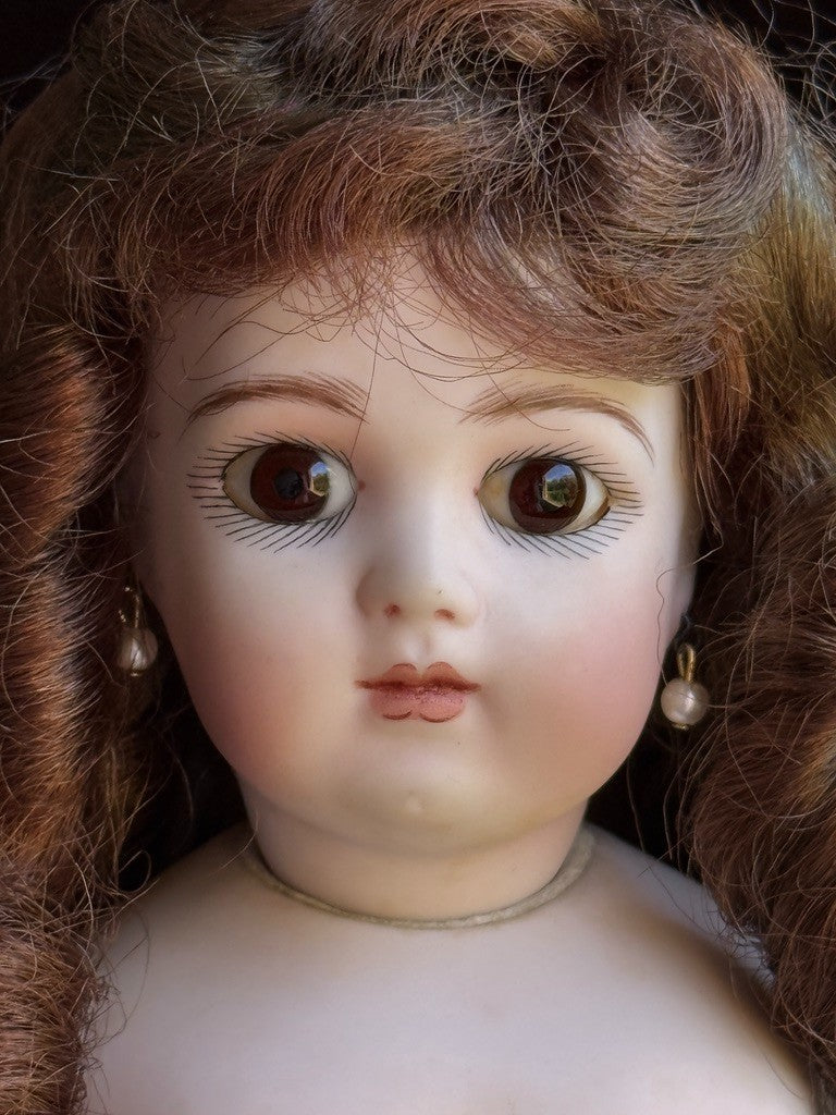 Vintage 15” Repro of Antique French Bru Jne Porcelain Leather Doll by Calli Lou