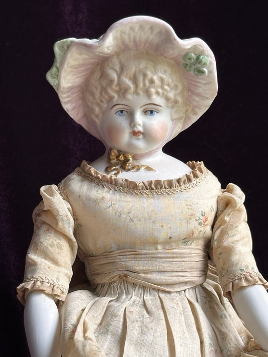 Vintage Porcelain 14.5” Reproduction of Antique Hertwig Parian China Head Doll