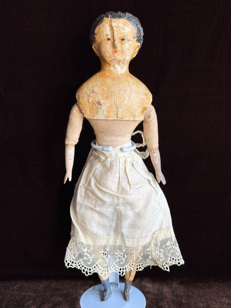 Early Antique English / German (?) Primitive 15" Carved Wooden Doll