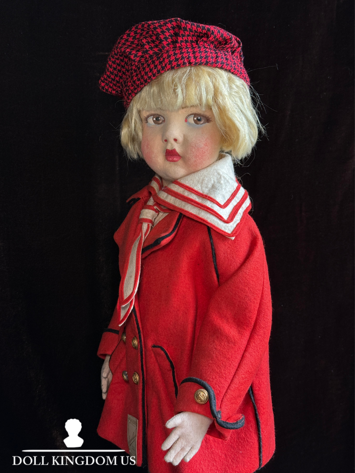 Large Vintage French 23” Raynal Felt Cloth Character Doll with Tag