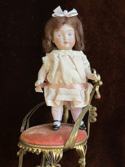 Antique German Kestner 357 (?) All Bisque Dollhouse Miniature Mignonette Doll