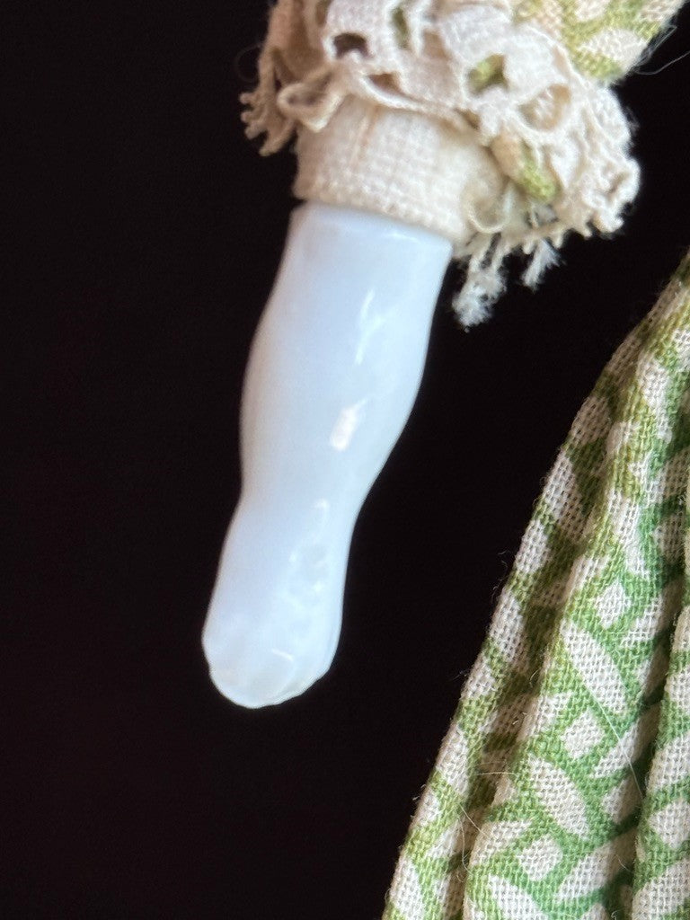 Antique German 7.5” Bisque Cloth Miniature Dollhouse Parian Girl Doll