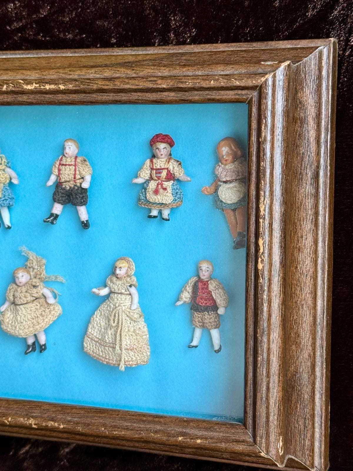 Antique Miniature Hertwig Carl Horn Dolls Framed Display 9 German Bisque Dolls