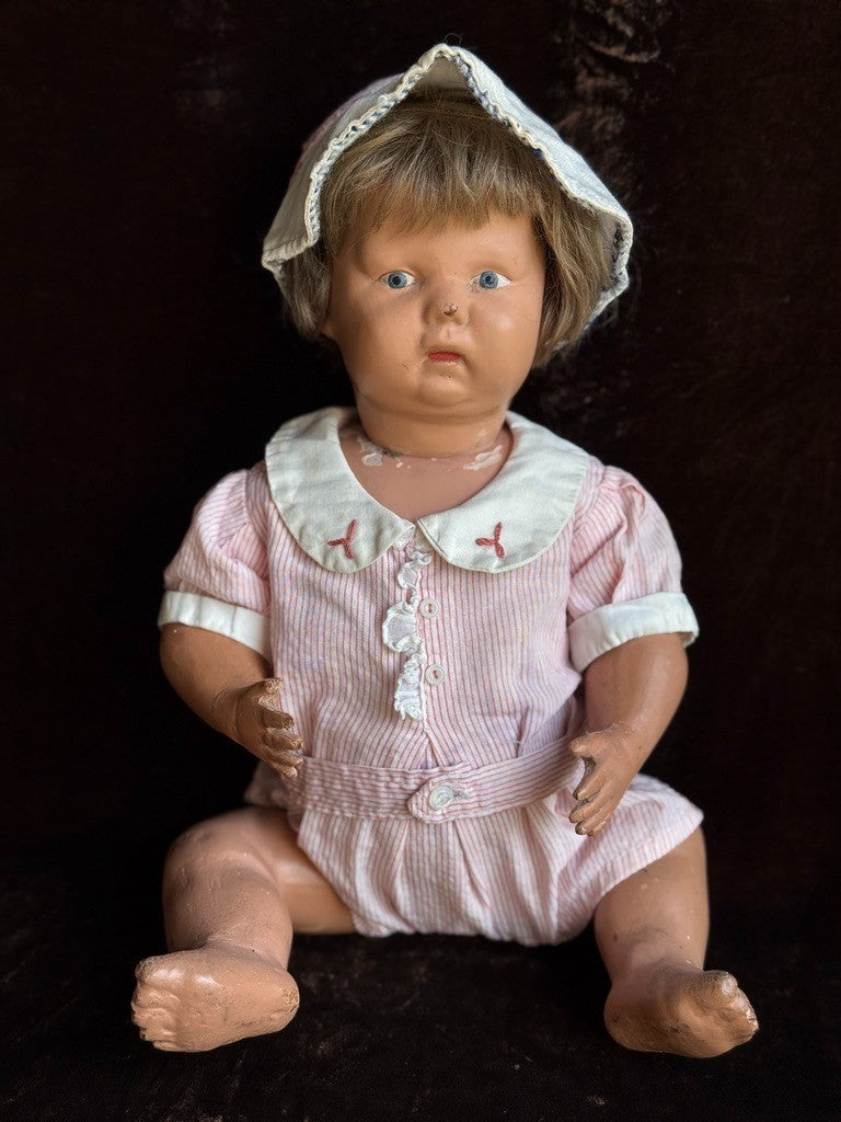 Antique American 14.5” Schoenhut Wooden Baby Doll