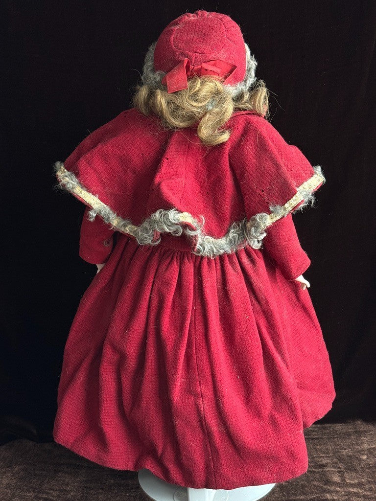 Antique German 23” Early Kestner Turned Bisque Shoulder Head Leather Body Doll