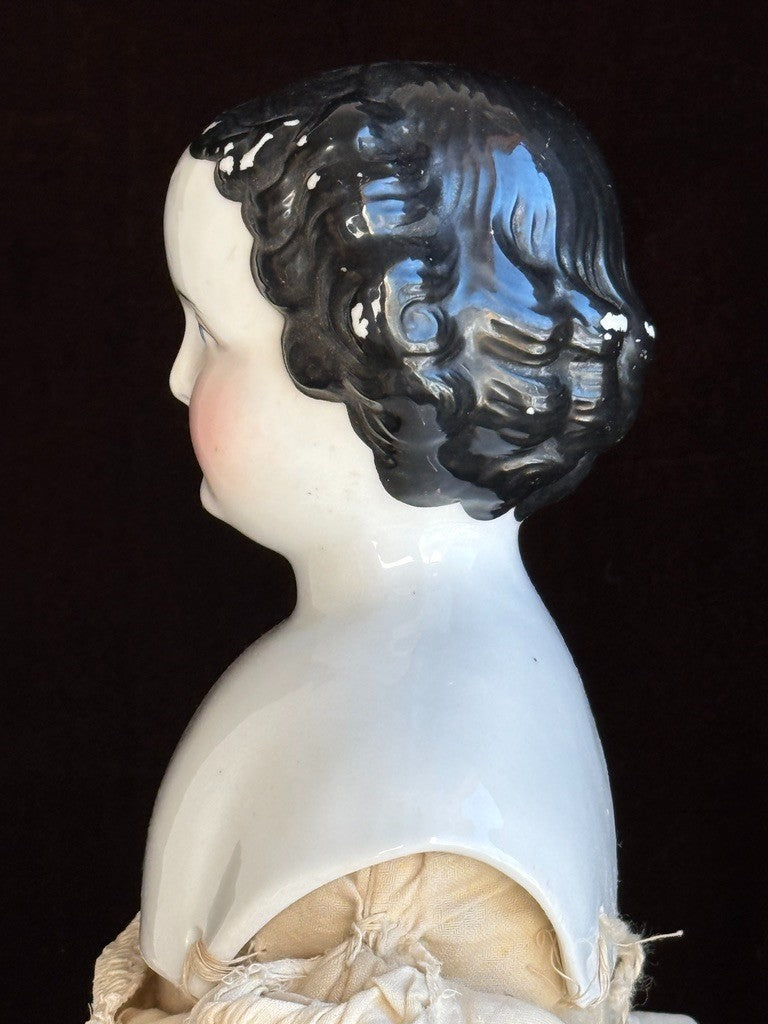 Antique German 20.5” Flat Top Highbrow China Shoulder Head Doll