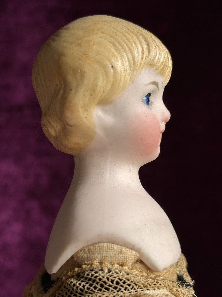 Antique German Miniature 8" Kling 131 Glass Eyes Molded Parian Bisque Child Doll