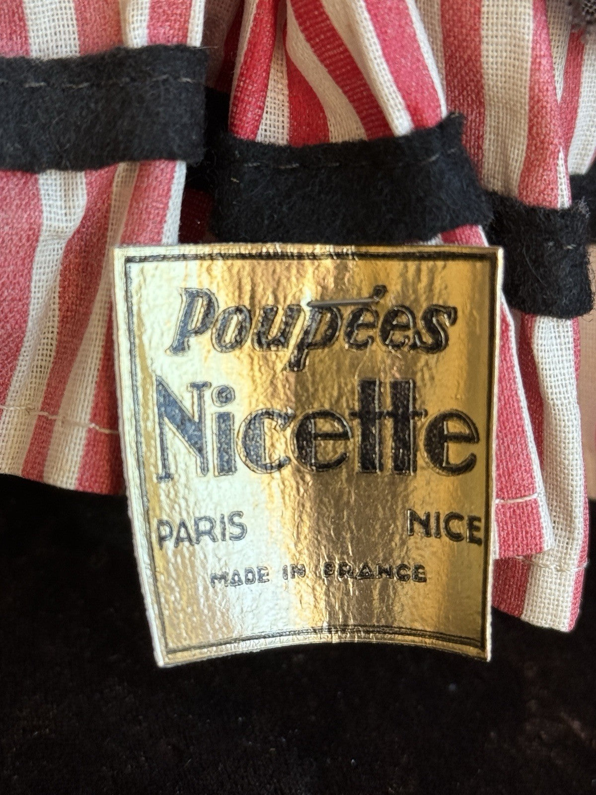 Vintage French 9” Nicette Cloth Felt Traditional Character Doll with Tag