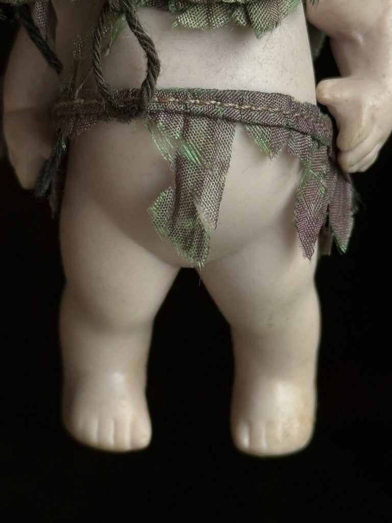 Antique German Hertwig Miniature 4" All Bisque Dollhouse Doll Molded Bow
