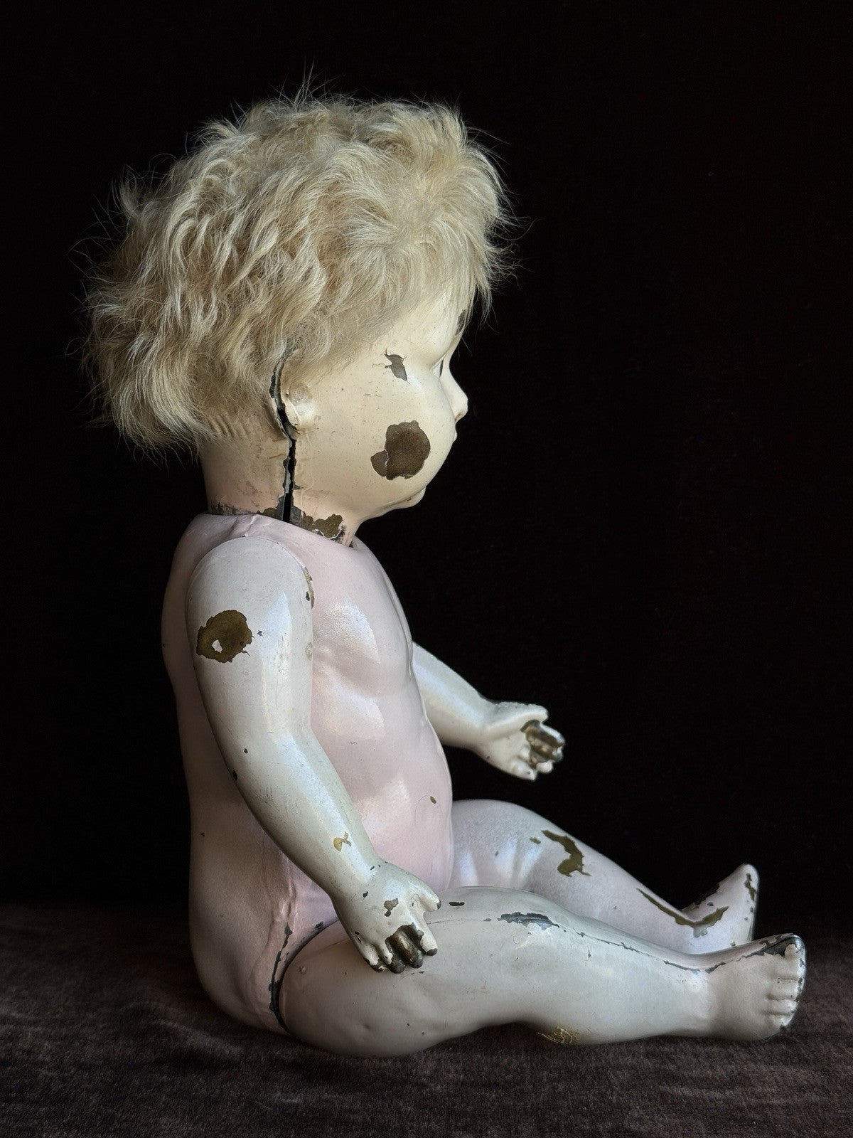 Antique American 12.5” Metal Tin Baby Doll