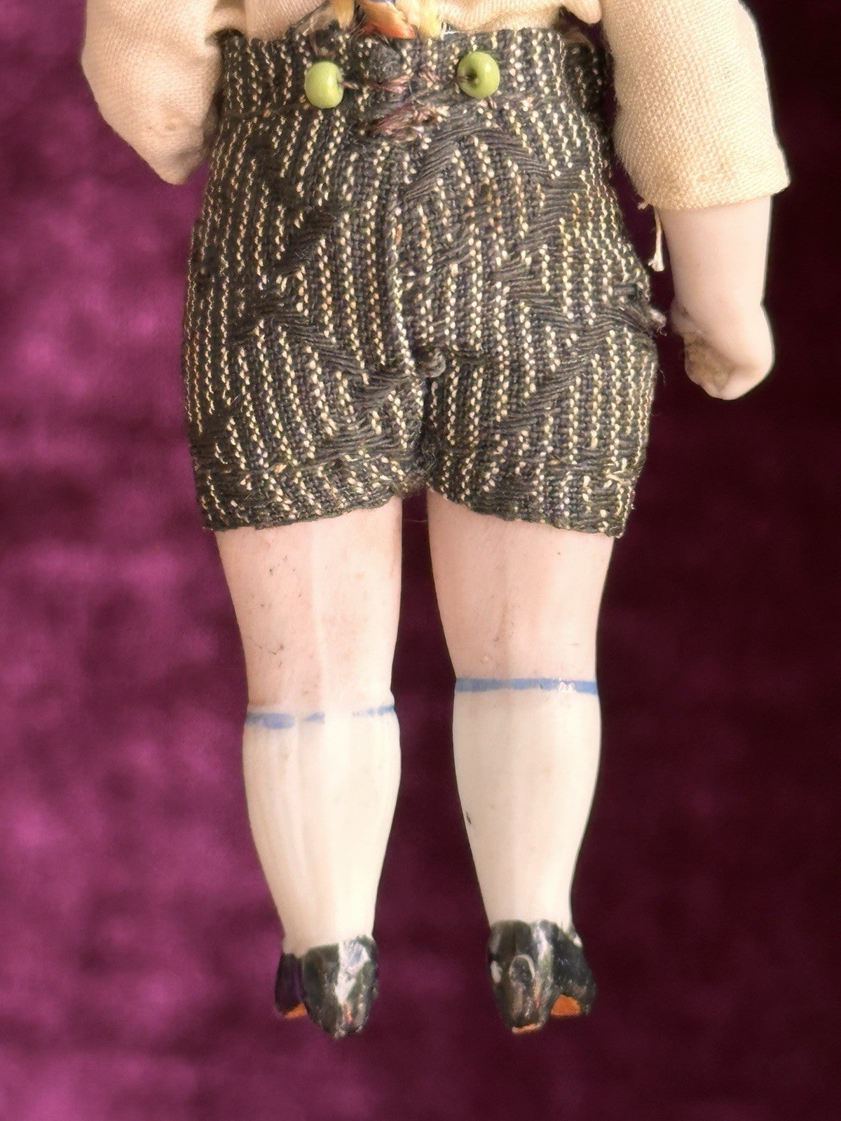 Antique German 3.75” Dollhouse All Bisque Hertwig Mignonette Doll