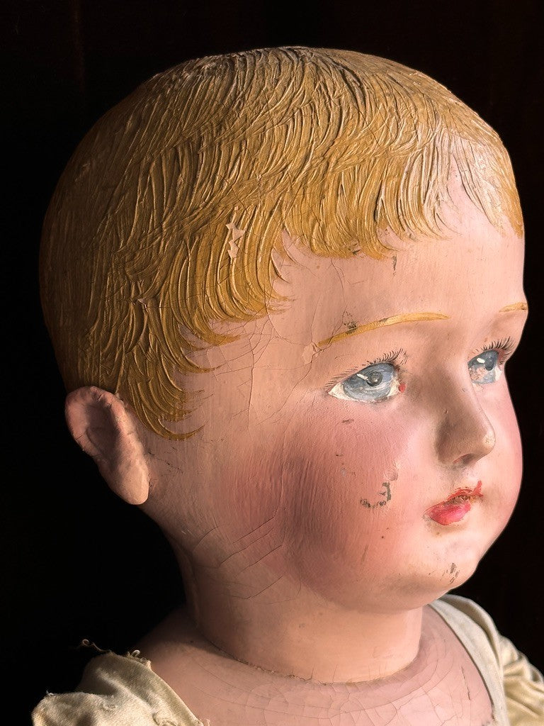 Huge Antique American Martha Chase 28" Oil Painted Cloth Toddler Doll