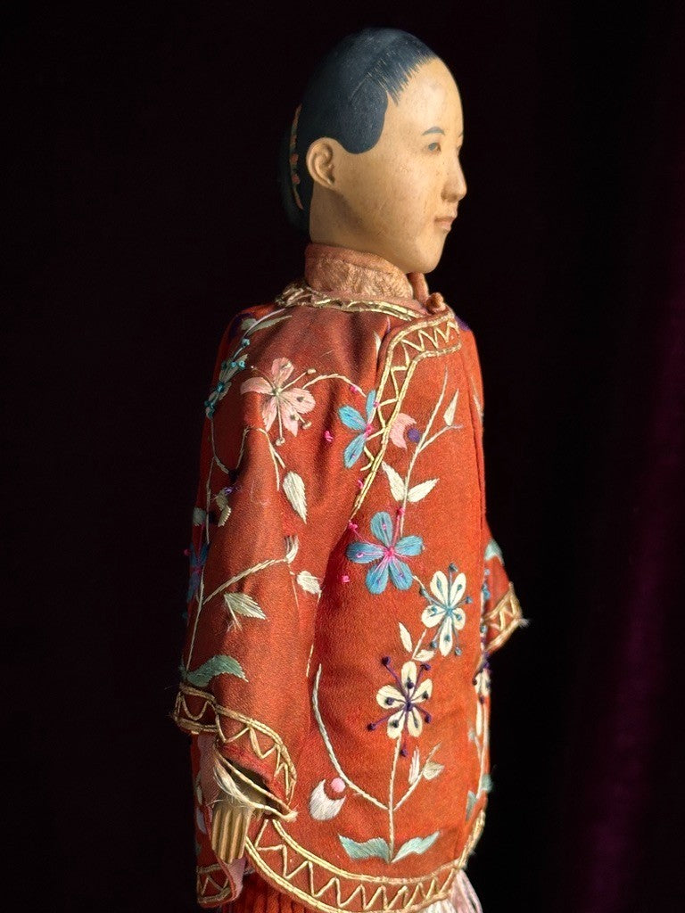 Pair of Antique Door of Hope Mission Carved Wood Cloth Bride and Groom Dolls