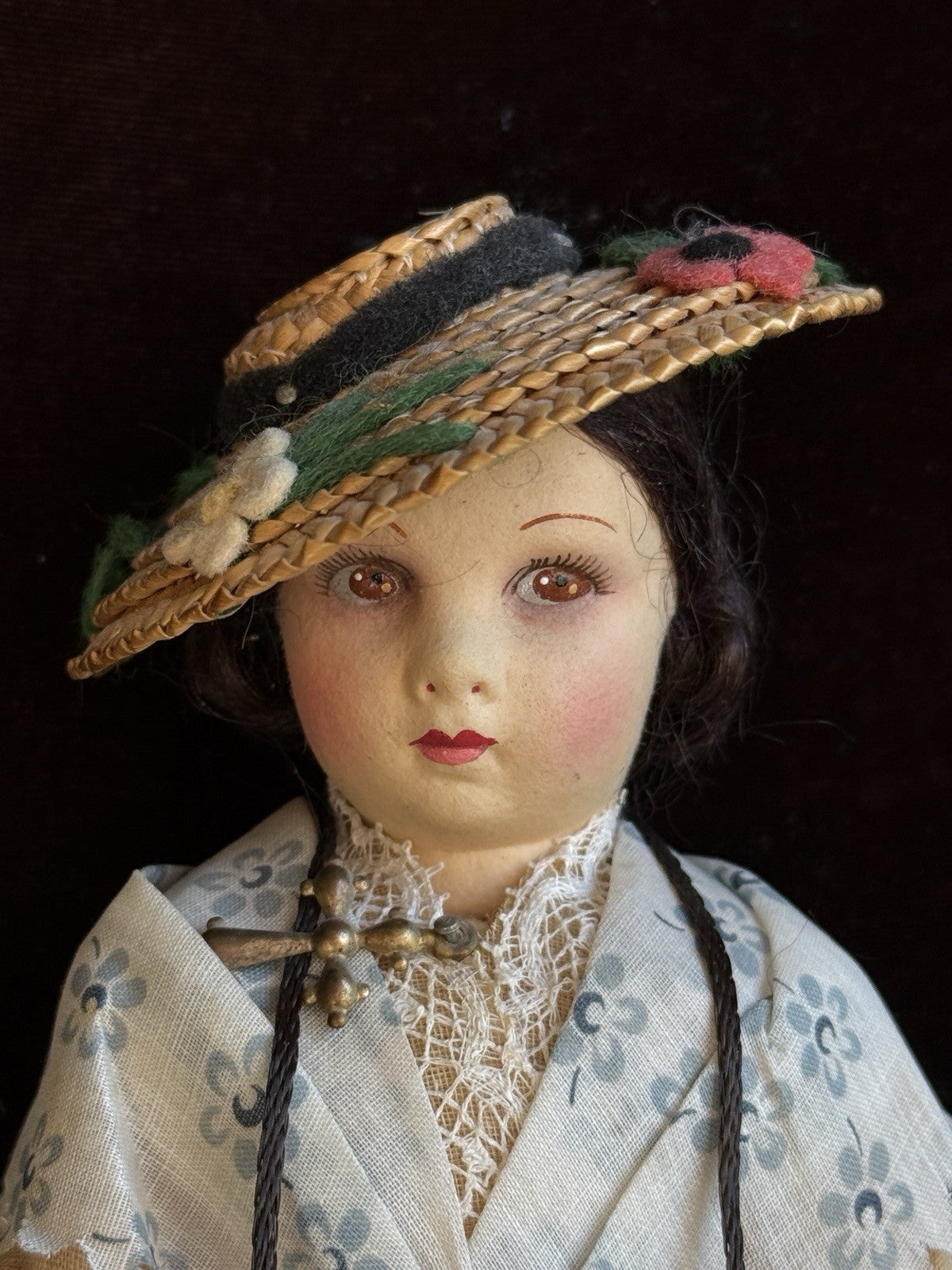 Vintage French 9” Nicette Cloth Felt Traditional Character Doll with Tag