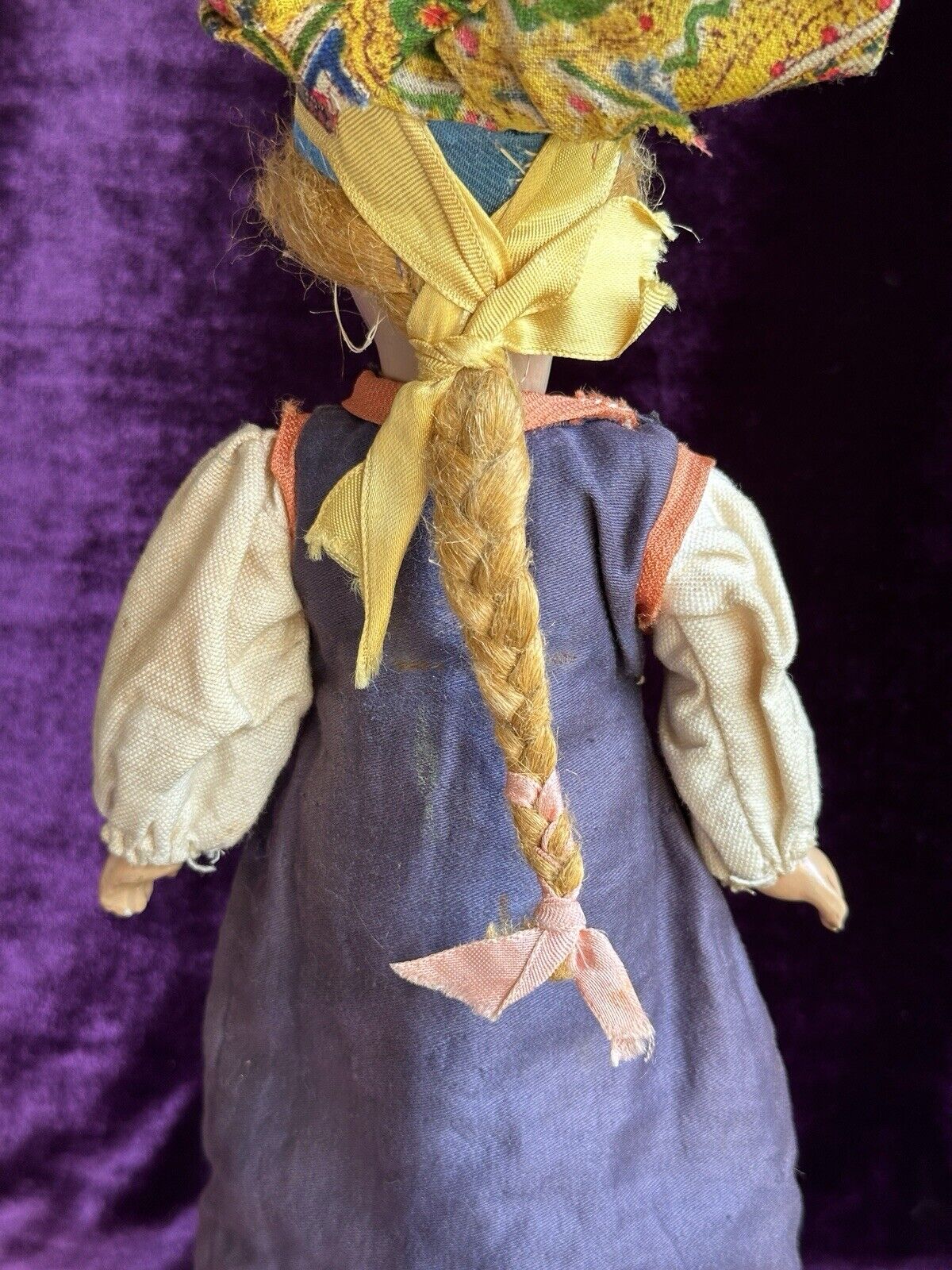 Rare Antique Russian 11” Dunaev Factory Bisque/Wood (?) Jointed Girl Doll