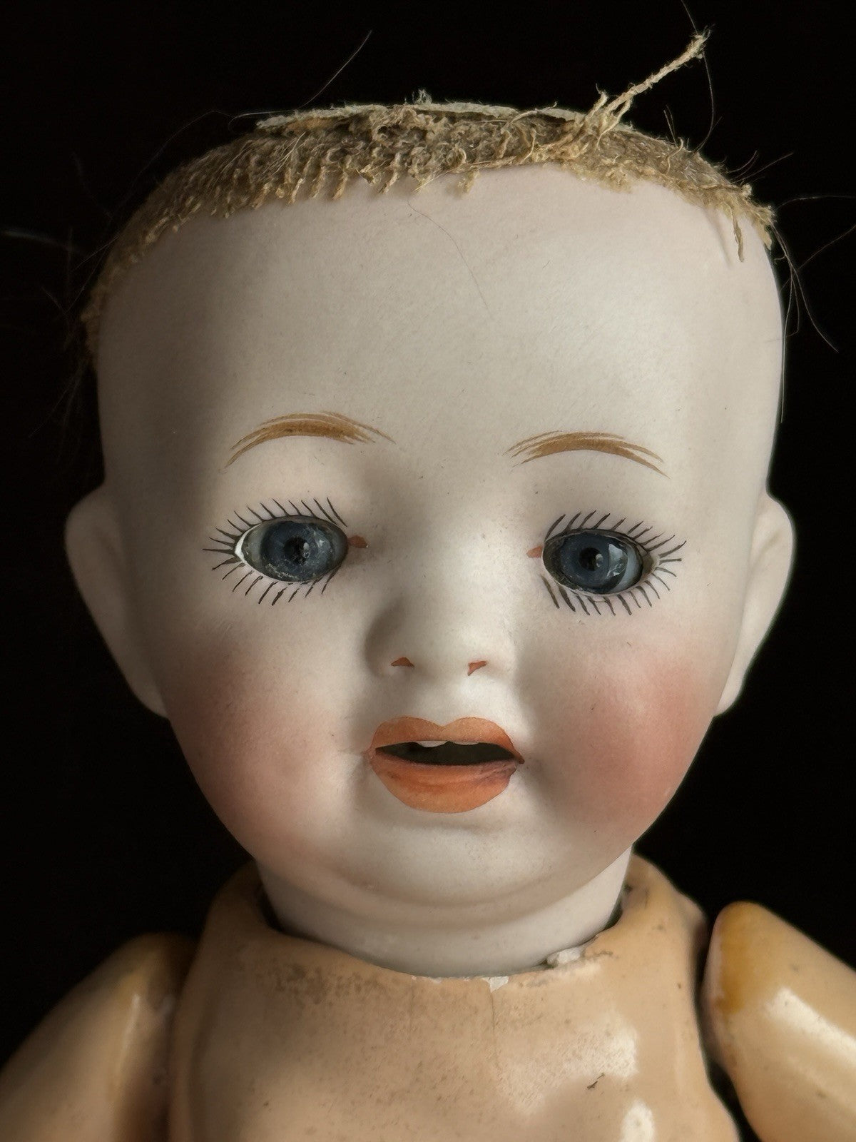 2 Miniature German/Japan Bisque Head Babies Kestner and Morimura Brothers Dolls