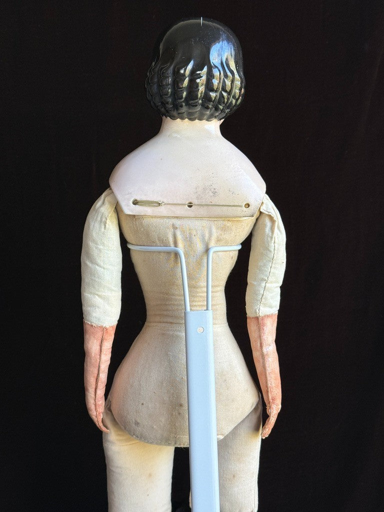 Large Antique German 25” Covered Wagon China Head Doll with Brown Eyes