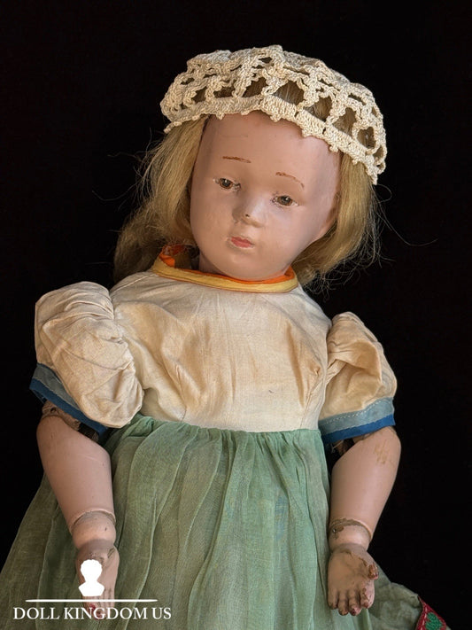 Antique 14.5” American Schoenhut Wood Carved Spring Jointed Character Doll