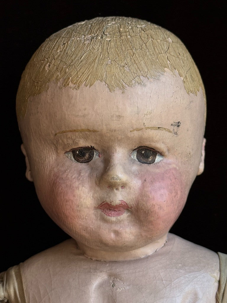 Antique American Martha Chase 20" Oil Painted Cloth Rag Baby Doll