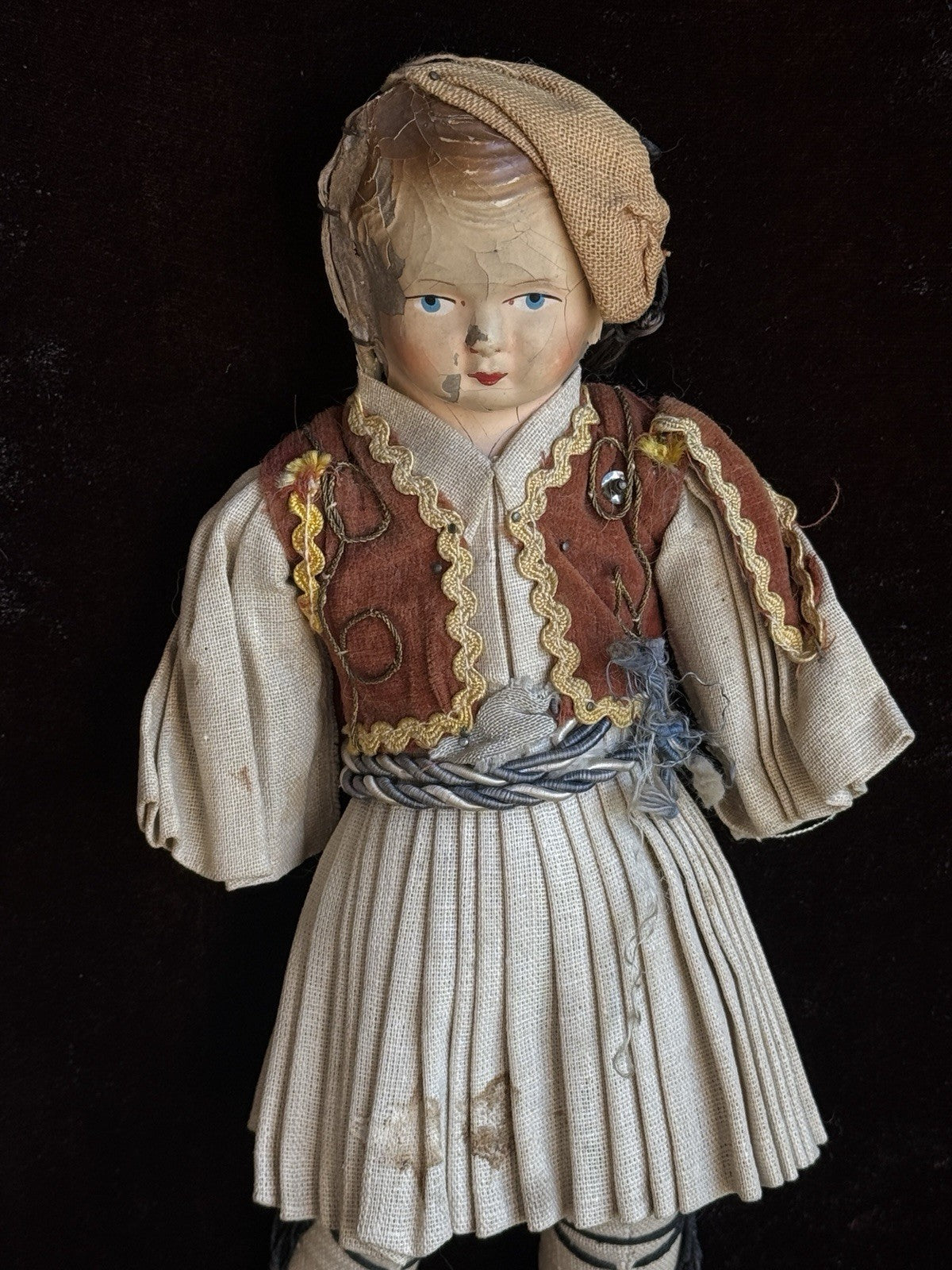 Lot of 2 Antique Composition Cloth Doll In Traditional Greek Costumes