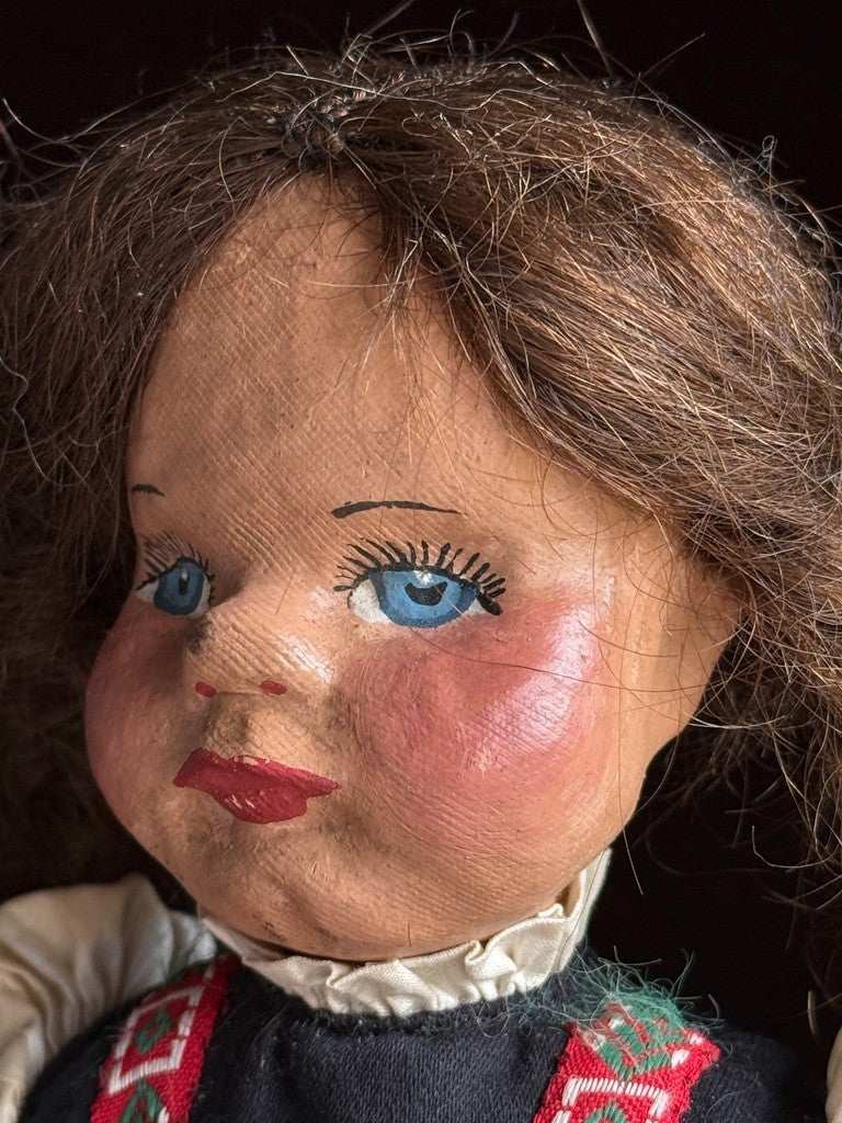 2 Unidentified Antique European 14” Kathe Kruse Style Oil Painted Cloth Doll