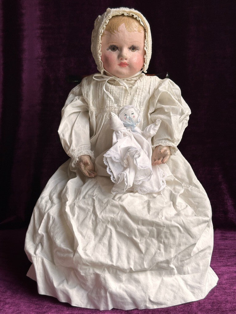 Antique American 20” Martha Chase Oil Painted Cloth Baby Doll
