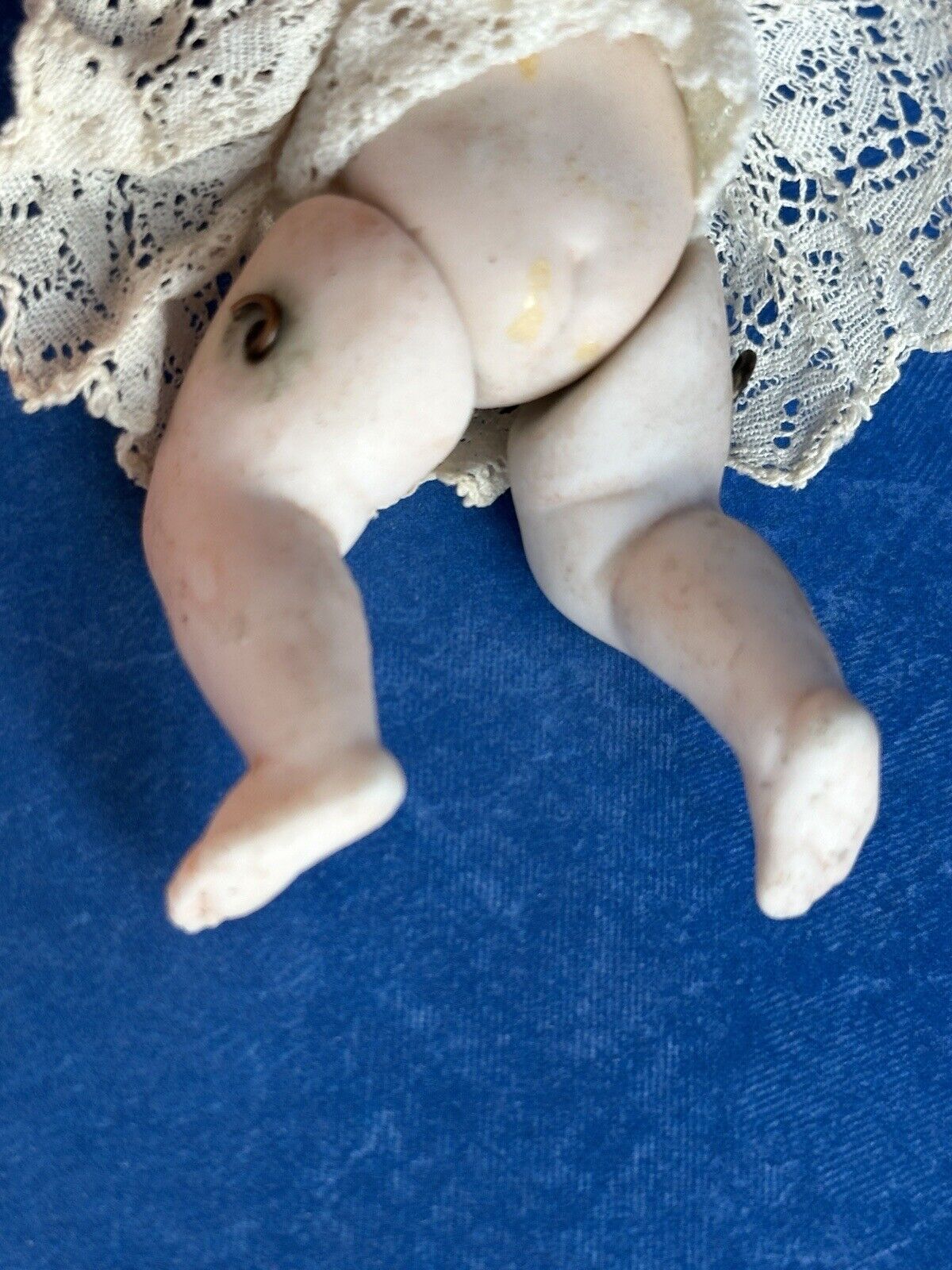 Antique German 3.75” Miniature All Bisque Parian Molded Hair Baby Doll