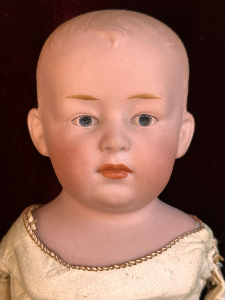 Antique German 14” Gebruder Heubach Pouty Bisque Shoulder Head Boy Doll