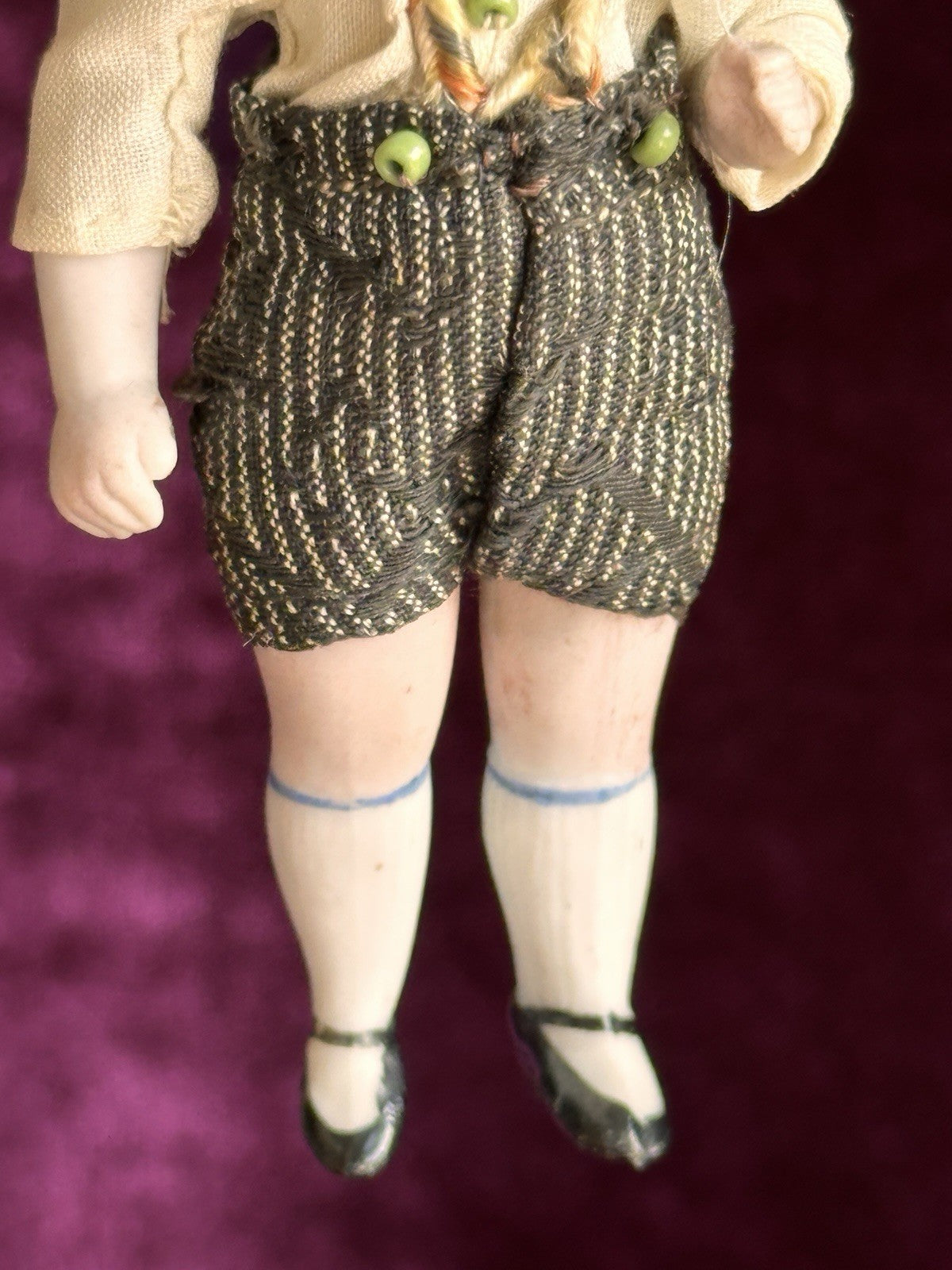 Antique German 3.75” Dollhouse All Bisque Hertwig Mignonette Doll