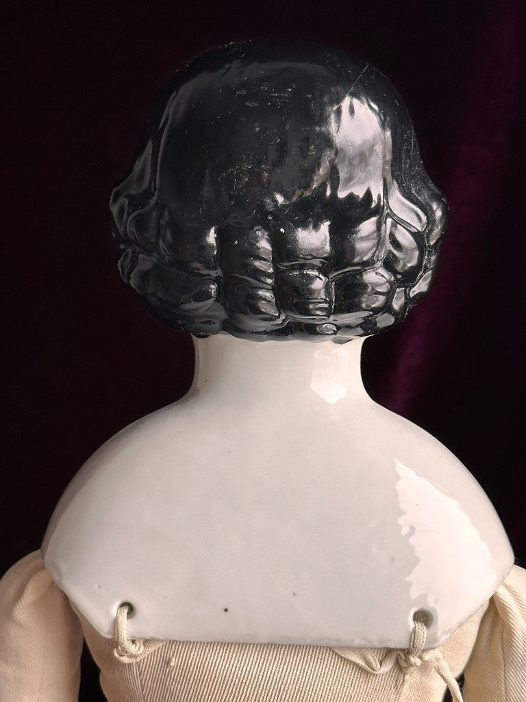 Large Antique German 27” Flat Top Highbrow China Shoulder Head Doll