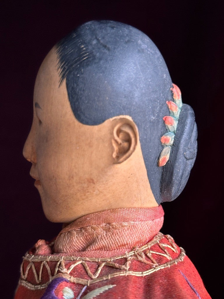 Pair of Antique Door of Hope Mission Carved Wood Cloth Bride and Groom Dolls