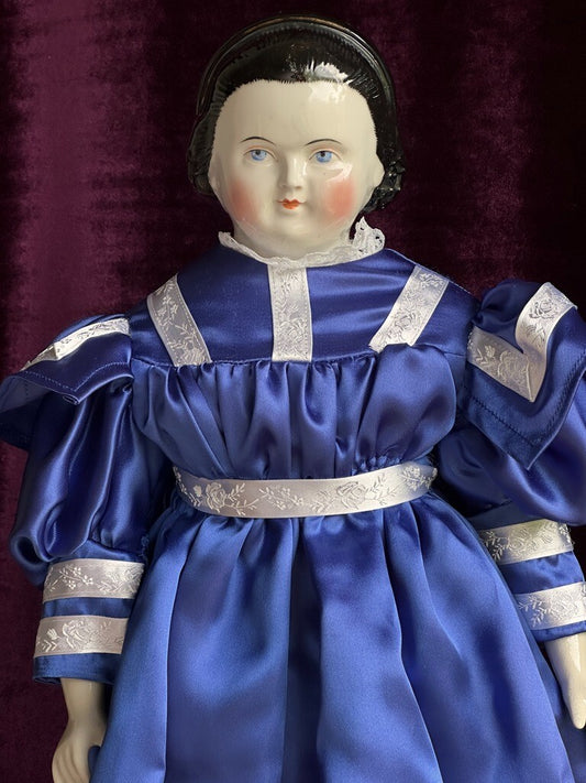 Rare Antique German 20.5” Alice Hairdo Headband and Snood China Head Doll