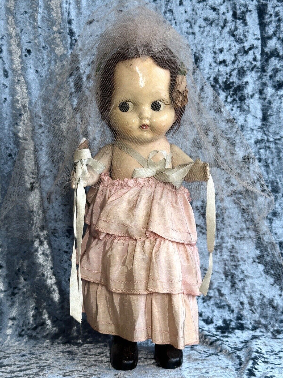 Antique American 17.5” Composition Carnival Prize Bride Doll